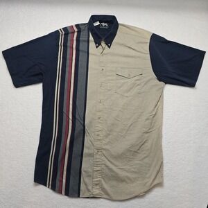 Vintage Roper Border Western‎ Short Sleeve Shirt Men's 2XT Tall Beige Navy USA